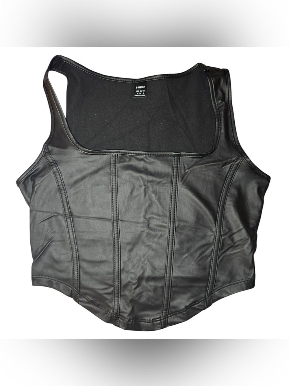SHEIN Black Faux Leather Corset-Style Tank